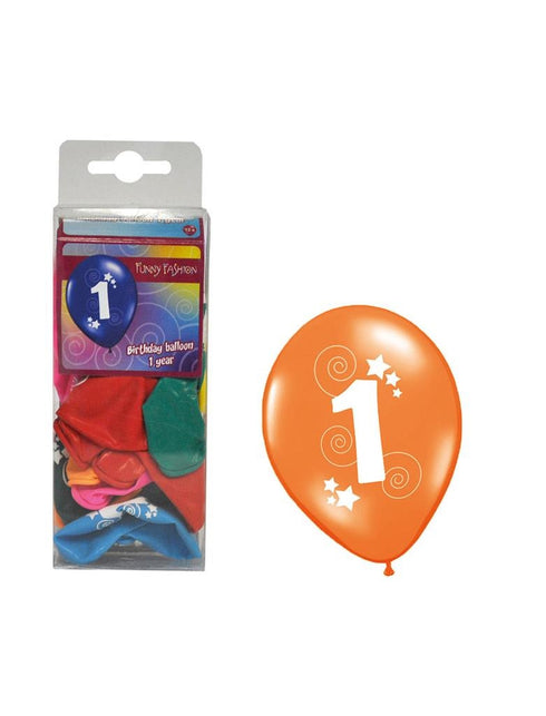 Funny Fashion Cijfer 1 ballonnen gemixte kleuren