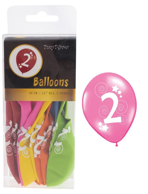 Funny Fashion Cijfer 2 ballonnen in gemixte kleuren