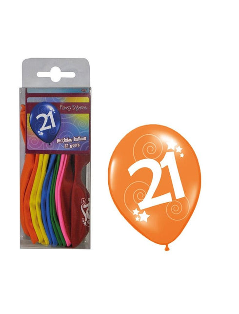 Funny Fashion Cijfer 21 ballonnen in gemixte kleuren