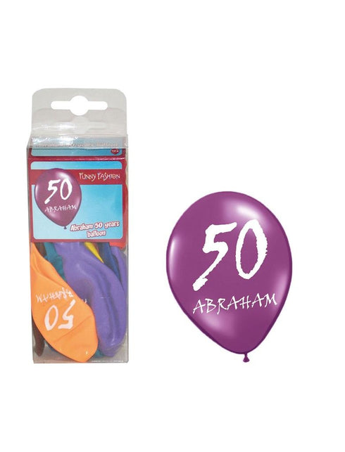 Funny Fashion Cijfer 50 ballonnen Abraham in gemixte kleuren