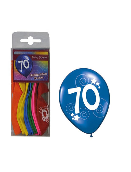 Funny Fashion Cijfer 70 ballonnen in gemixte kleuren