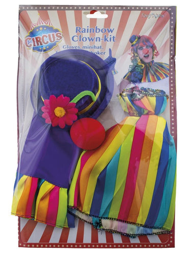 Funny Fashion Clown verkleed set regenboog 5-dlg