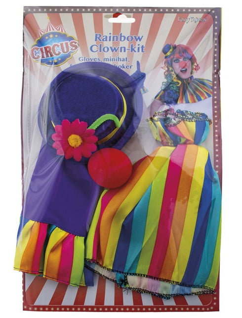 Funny Fashion Clown verkleed set regenboog 5-dlg