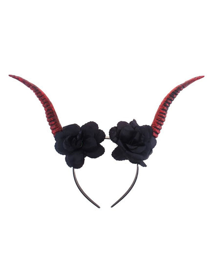 Funny Fashion Diadeem met duivelshoorn en bloemen