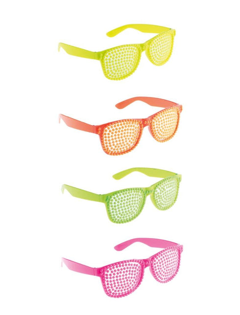 Funny Fashion Disco bril met parels in neon geel