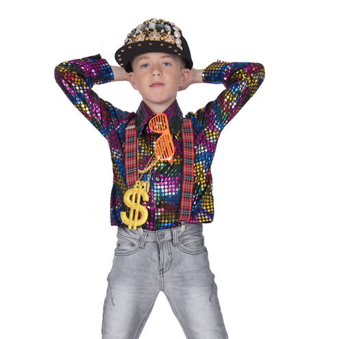 Funny Fashion Disco glitter shirt Sem regenboog kleuren kinderen