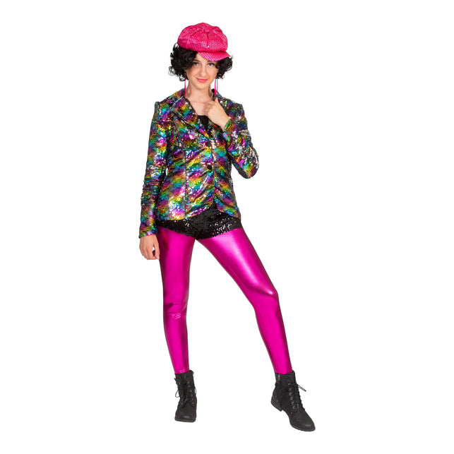 Funny Fashion Disco jas Amber in regenboog kleuren met glitters