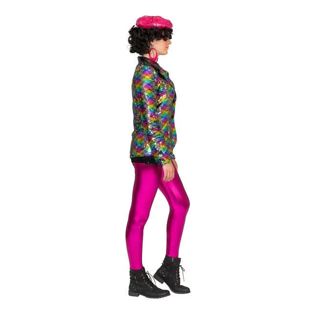 Funny Fashion Disco jas Amber in regenboog kleuren met glitters