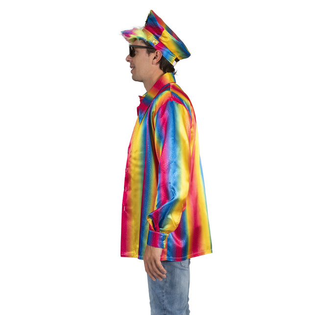 Funny Fashion Disco Shirt Rainbow heren