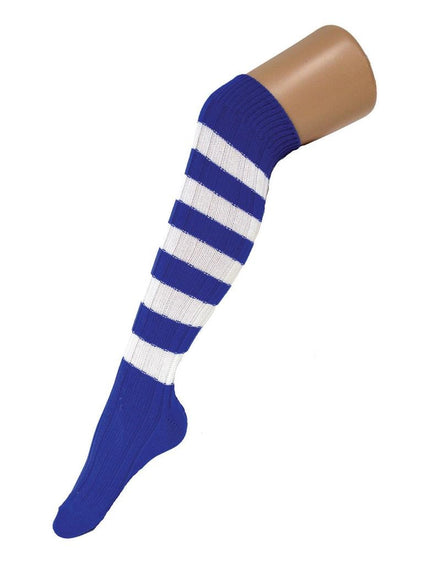 Funny Fashion Donkerblauw wit gestreepte Tiroler kniekousen
