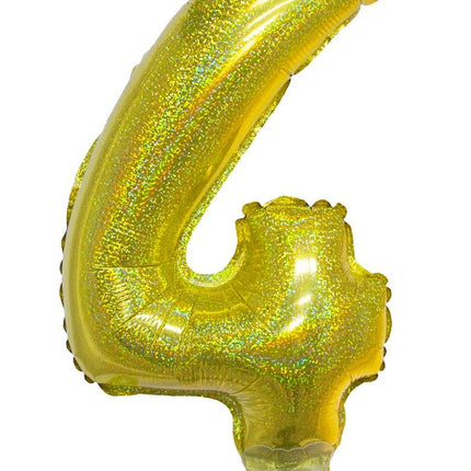 Funny Fashion Folieballon 41cm op stokje glitter goud