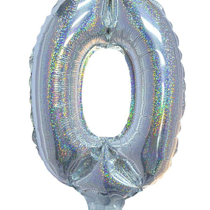 Funny Fashion Folieballon 41cm op stokje glitter zilver