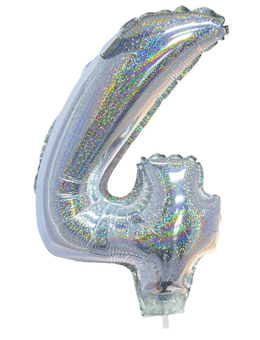 Funny Fashion Folieballon 41cm op stokje glitter zilver