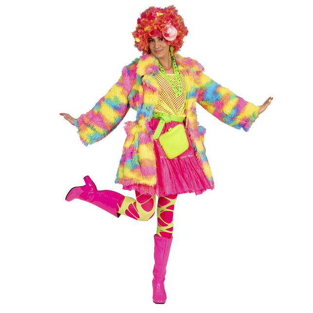 Funny Fashion Fuzzy nep bontjas Nina in regenboog kleuren