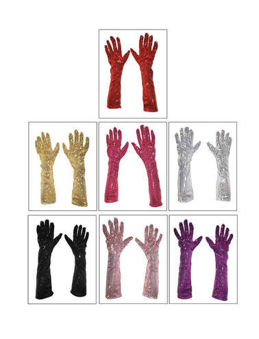 Funny Fashion Gouden glitter handschoenen met pailletten 45cm