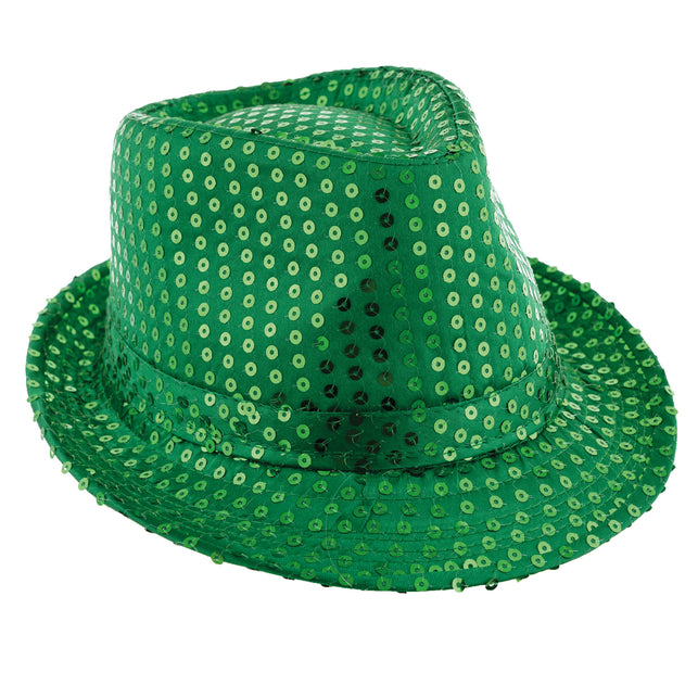 Funny Fashion Groene glitterhoed met pailletten