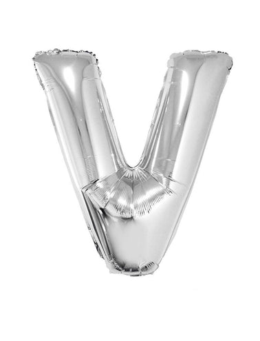 Funny Fashion Grote folie ballon letter V Zilver