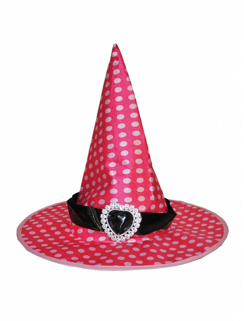 Funny Fashion Heksen hoed roze met stippen