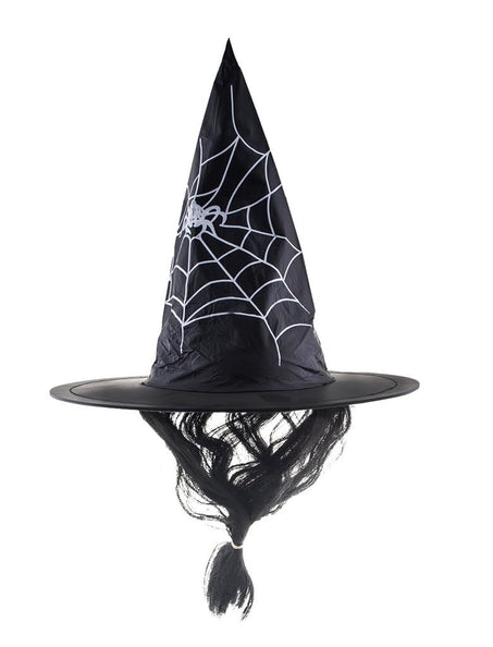 Funny Fashion Heksenhoed met haar en spinnenweb