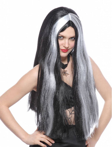 Funny Fashion Heksenpruik zwart met grijze lokken