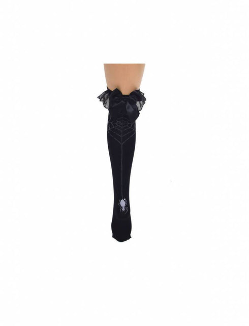 Funny Fashion Hoge kousen zwart met spinnenweb