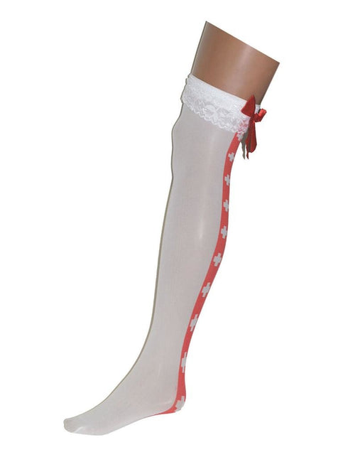 Funny Fashion Kniekousen verpleegster met rode strik