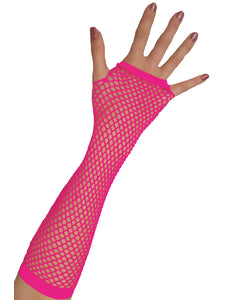 Funny Fashion Lange vingerloze nethandschoenen neon roze