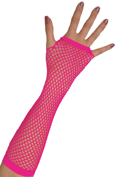 Funny Fashion Lange vingerloze nethandschoenen neon roze