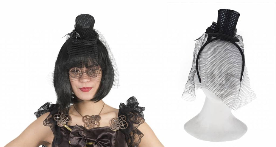 Funny Fashion Mini hoge hoed met voile