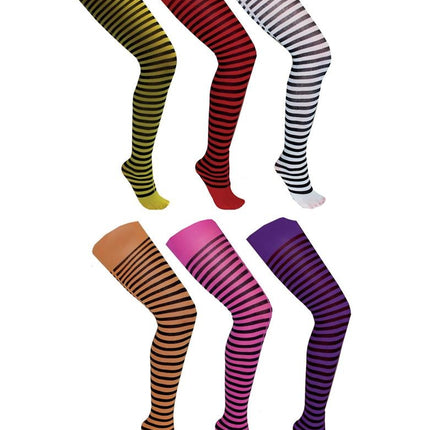 Funny Fashion Paars zwart gestreepte panty