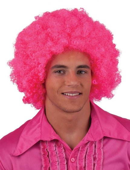 Funny Fashion Pruik disco afro Sam roze/fuchsia