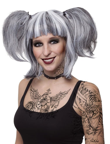 Funny Fashion Pruik Gotische heks grijs Manga