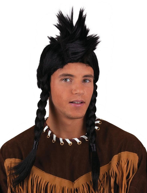 Funny Fashion Pruik indiaan met vlechten en hanenkam