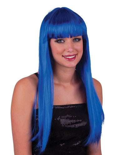 Funny Fashion Pruik lang stijl blauw haar met pony
