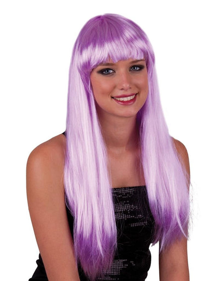 Funny Fashion Pruik lang stijl haar paars/lila  met pony