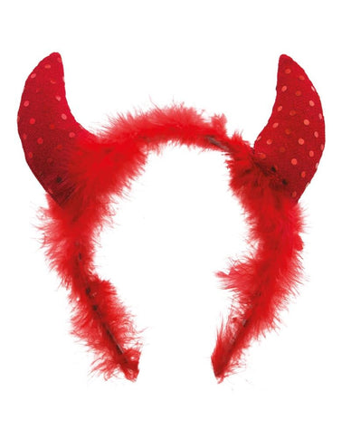 Funny Fashion Rode duivel hoorn diadeem met marabou