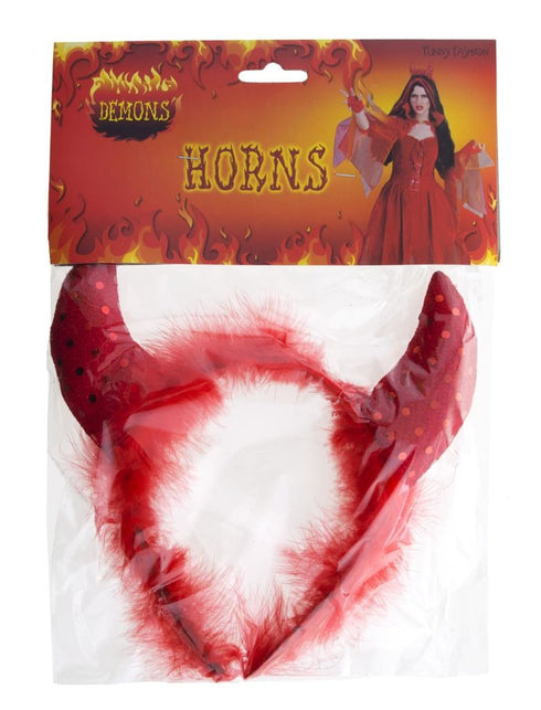 Funny Fashion Rode duivel hoorn diadeem met marabou