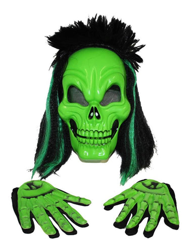 Funny Fashion Schedelmasker met handschoenen groen