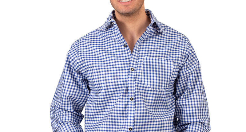 Funny Fashion Shirt oktoberfest blauw wit geblokt