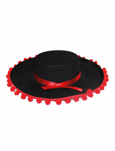 Funny Fashion Spaanse hoed met rode bies met bollen