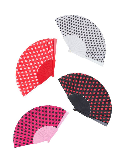 Funny Fashion Spaanse waaier met stippen in vier kleuren