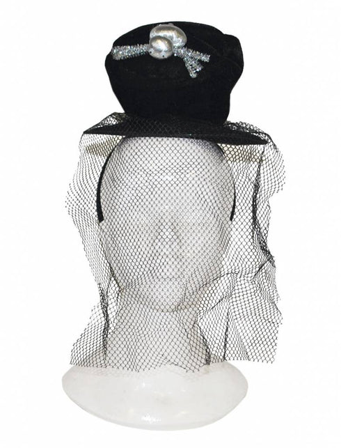 Funny Fashion Tiara zwarte hoed met voile