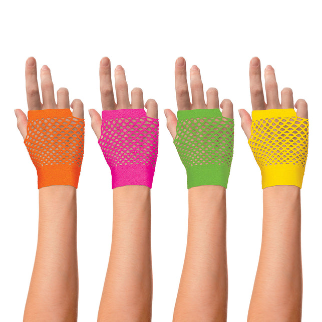 Funny Fashion Vingerloze nethandschoenen Evi neon roze