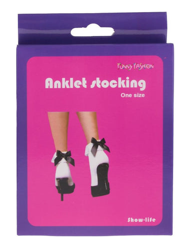 Funny Fashion Witte disco sokjes met zwarte strik