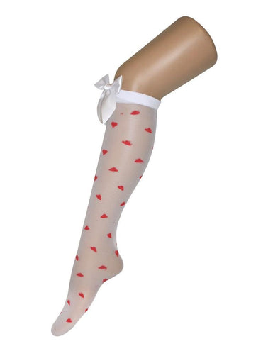 Funny Fashion Witte Valentine kniekousen met witte strik