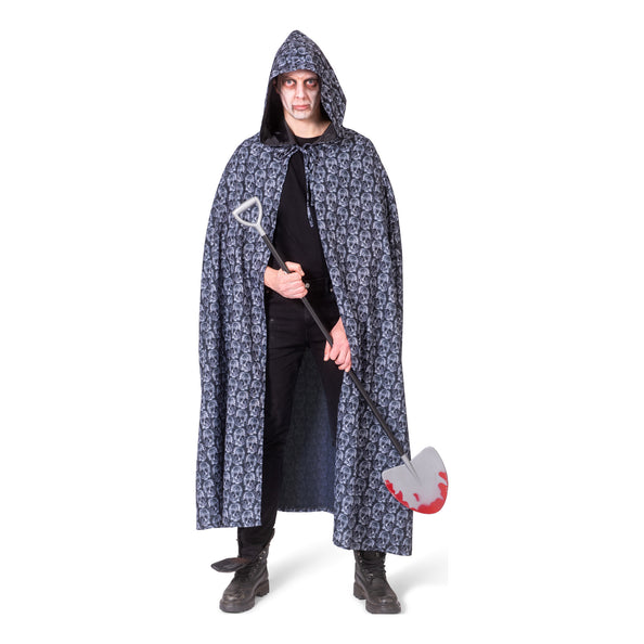 Funny Fashion Zwarte cape met kap schedel print