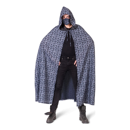 Funny Fashion Zwarte cape met kap schedel print