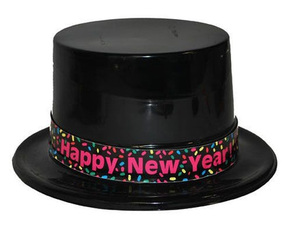 Funny Fashion Zwarte hoge hoed Happy New Year