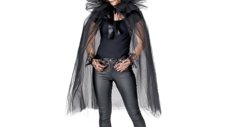 Funny Fashion Zwarte tule cape duivelin Danique