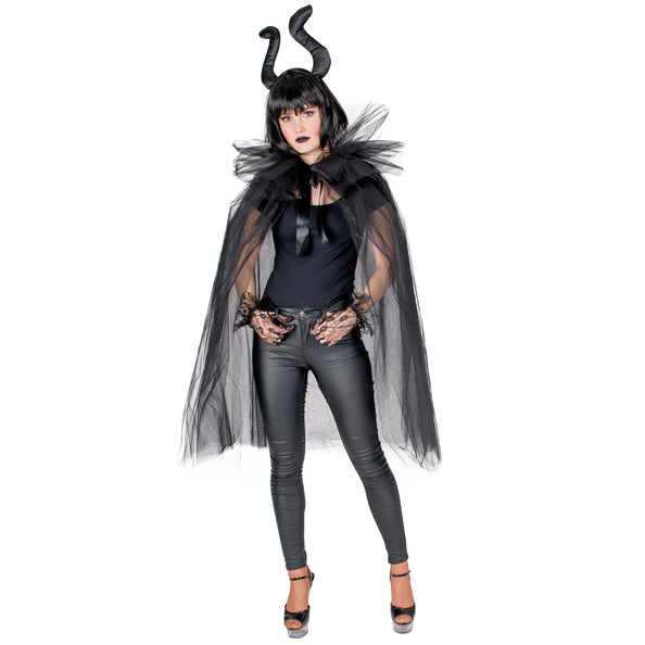 Funny Fashion Zwarte tule cape duivelin Danique